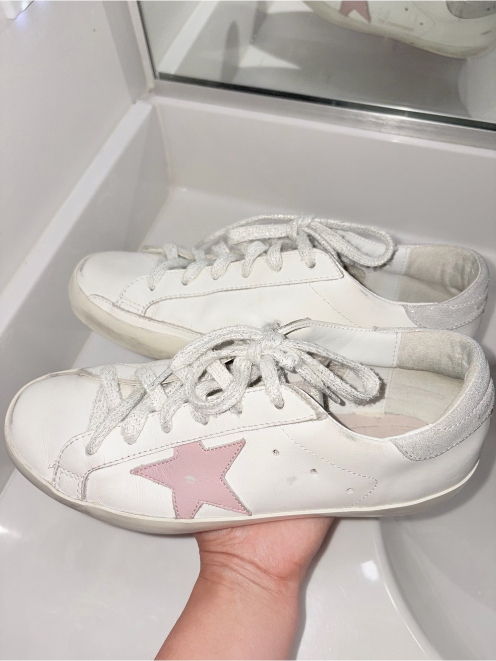 Golden Goose White Sneakers with Pink Star Accent